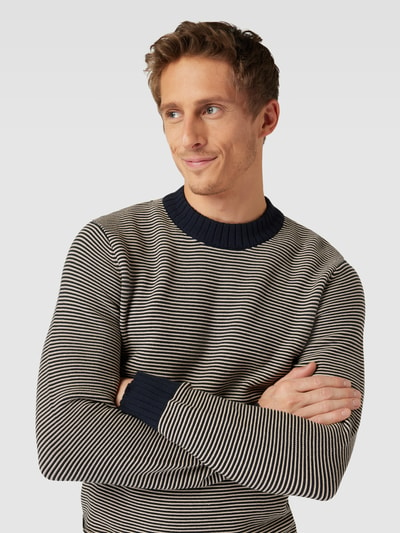 SELECTED HOMME Sweter z dzianiny ze wzorem w paski model ‘ROBERT’ Granatowy 3