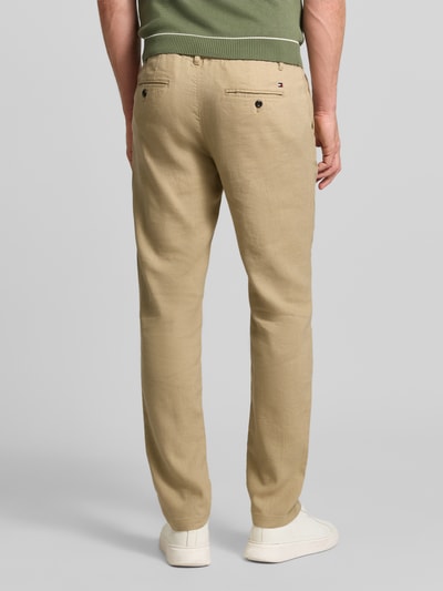 Tommy Hilfiger Spodnie lniane o kroju regular fit z wyhaftowanym logo model 'Denton' Beżowy 5