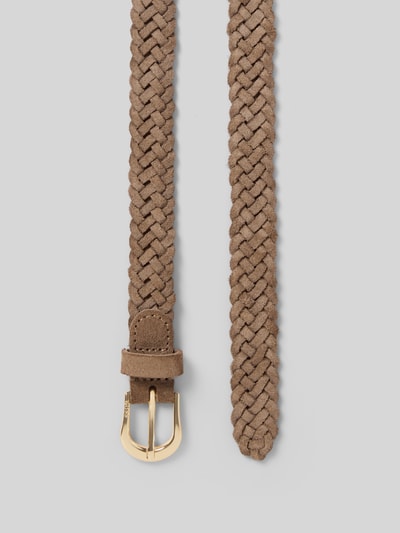 Productfoto, lichtbruine gevlochten riem van rundleer model 'CAROL' van BOSS, structuur met fijne vlechten, dames riem