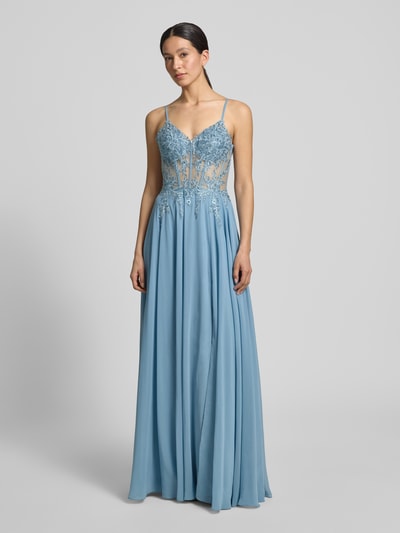 LUXUAR FASHION Maxikleid mit Stitchings und Ziersteinbesatz Jeansblau 4
