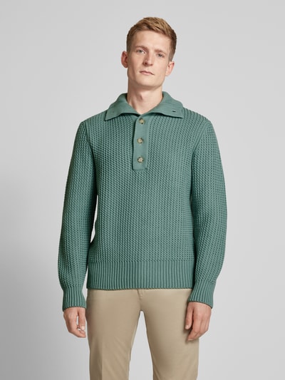 BOSS Gebreide pullover met korte knoopsluiting, model 'Emaximo' Mintgroen - 4