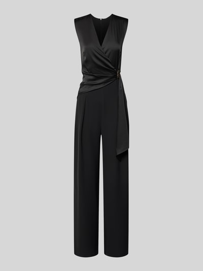 Productfoto, Regular Fit Jumpsuit mit Zierbesatz van Rinascimento in zwart satijn, mouwloos, v-hals, getailleerd, plooien, sierdetail