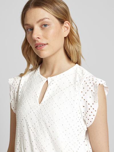 Vero Moda Regular fit T-shirt met broderie anglaise, model 'TASSA' Wit - 3