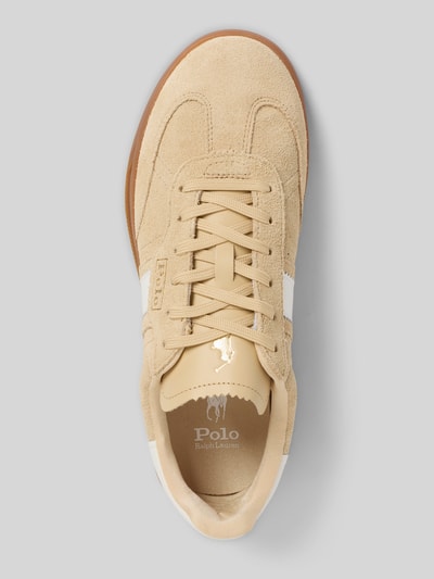 Produktfoto, Sneaker aus Leder mit Schnürung Modell 'HERITAGE AERA' von Polo Ralph Lauren, beżowa skóra, zaokrąglony nosek, sznurowanie, detale z logo, gumowa podeszwa, wysokość obcasa w rozmiarze 40: 4 cm, wysokość cholewki w rozmiarze 40: 6 cm, szerokość w rozmiarze 40: 6 cm