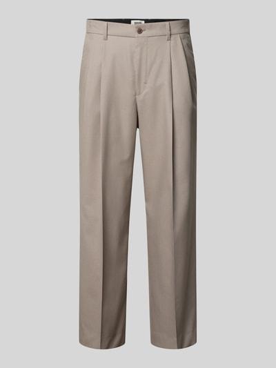 Produktfoto, Wide Fit Hose mit Bügelfalten von Drykorn in Beige, Baumwoll-Mix mit Stretch, klare Bügelfalte, Gesäßtaschen, glatte Textur