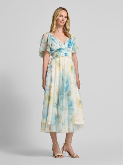 LACE & BEADS Knielange cocktailjurk met V-hals Lichtblauw - 1
