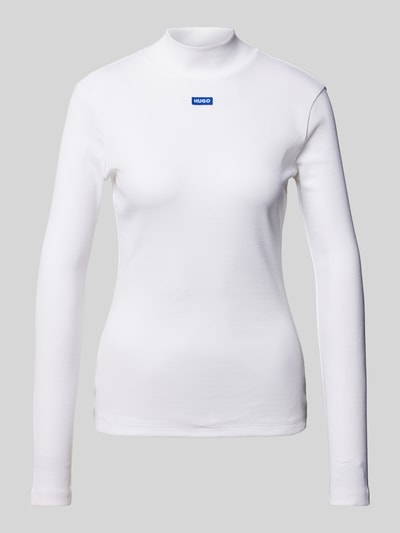 Hugo Blue Longsleeve aus Viskose mit geripptem Stehkragen Weiss 1