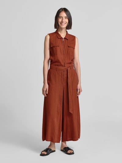 Soyaconcept Jumpsuit van linnenmix met schipperskraag, model 'INA' Roestrood - 4