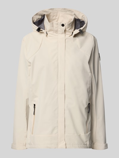 Produktfoto, Parka mit Kapuze und verdecktem Reißverschluss von G.I.G.A. DX, kolor kremowy, prosty krój, hydrofobowy, kieszenie zapinane na zamek błyskawiczny, naszywka z logo, długość tyłu w rozmiarze 36: 70 cm, szerokość ramion w rozmiarze 36: 41 cm, szerokość klatki piersiowej w rozmiarze 36: 51 cm, długość rękawów w rozmiarze 36: 63 cm.