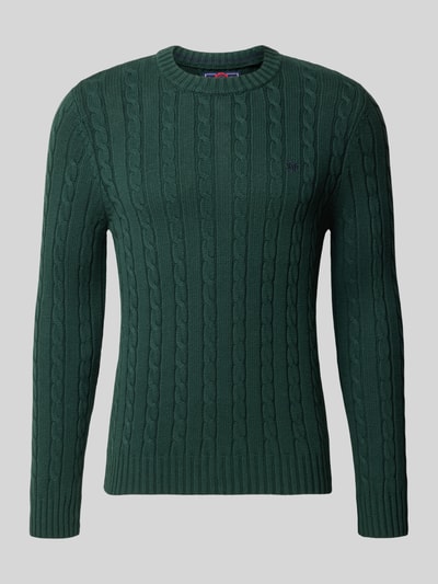 Superdry Strickpullover mit Zopfmuster und Rundhalsausschnitt Dunkelgruen 1