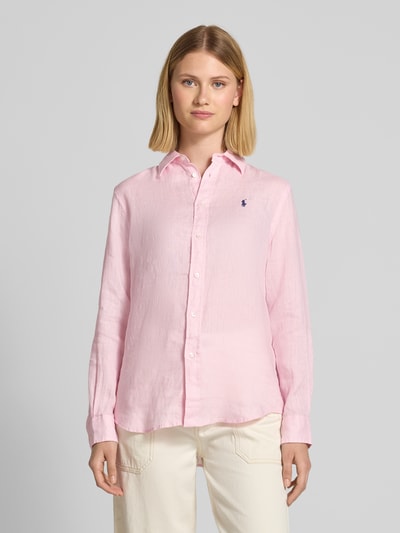 Polo Ralph Lauren Linnen blouse met labelstitching Felroze - 4