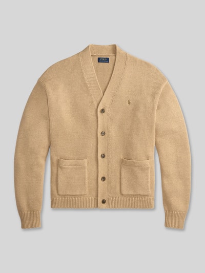 Produktfoto, Regular Fit Strickjacke aus reiner Baumwolle von Polo Ralph Lauren, beżowy kolor, krój regular fit, zapięcie na guziki, logo, dzianina