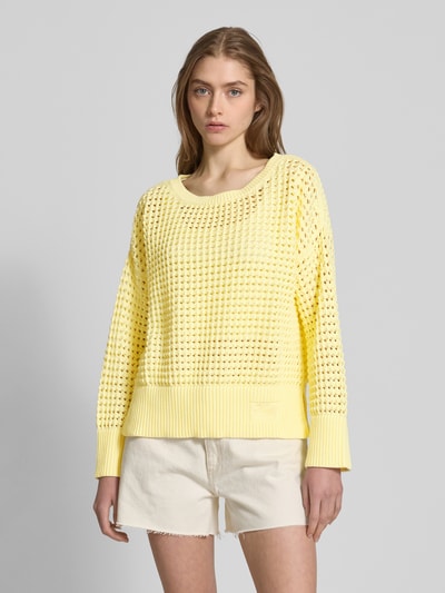 Hugo Blue Gebreide pullover met ronde hals, model 'Sumeria' Lichtgeel - 4