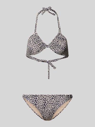 Produktfoto, Bikini-Set im Allover-Look Modell 'BIBI' von Shiwi, creme-schwarz gemustert, Material-Mix mit Stretch-Anteil, Schnürung, körpernahe Passform.