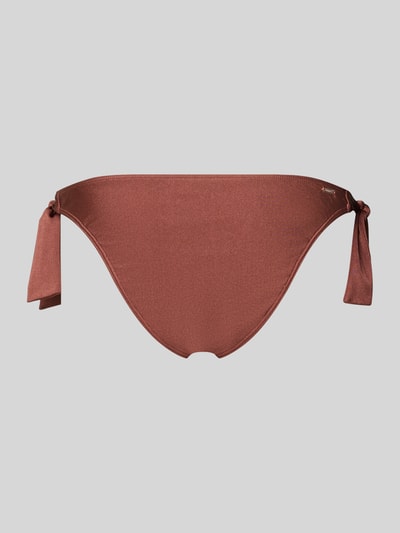 Produktfoto, Bikini-Slip mit seitlicher Schnürung Modell 'ISLA' von Barts aus Material-Mix mit Stretch-Anteil, Regular-Fit, Label-Detail, in Braunton vor grauem Hintergrund