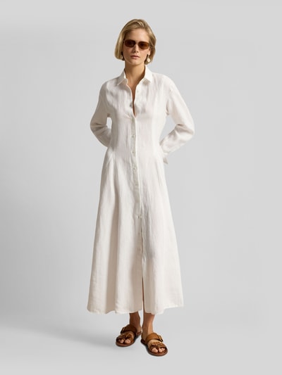 Polo Ralph Lauren Tailliertes Hemdblusenkleid aus reinem Leinen Weiss 4