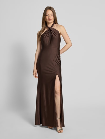 Laona Neckholder-Abendkleid mit Knotendetail und Gehschlitz Schoko 4