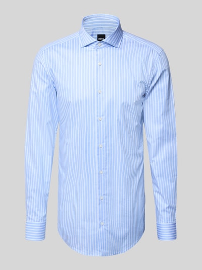 Produktfoto, Slim Fit Businesshemd mit extra langem Arm Modell 'H-HANK' von BOSS, hellblau mit weißem Streifenmuster, Baumwoll-Mix