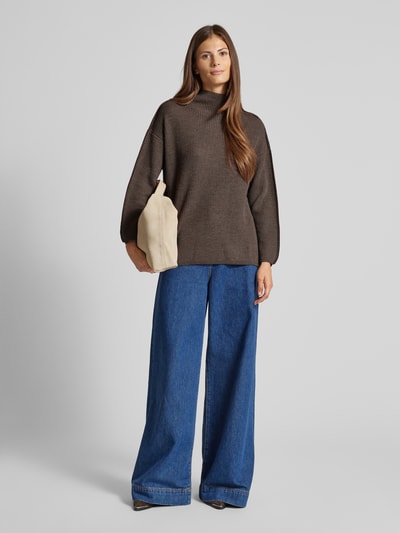 MaxMara Leisure Gebreide pullover van scheerwol met structuurmotief, model 'FANFARA' Hazelnoot - 1