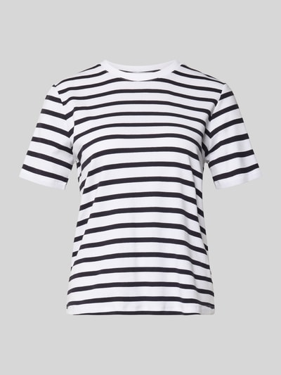 Produktfoto, T-shirt im all-over look met ronde hals van comma, dames, mix van katoen en elastaan, regular fit, ruglengte maat 36: 57 cm, zwart-wit gestreept