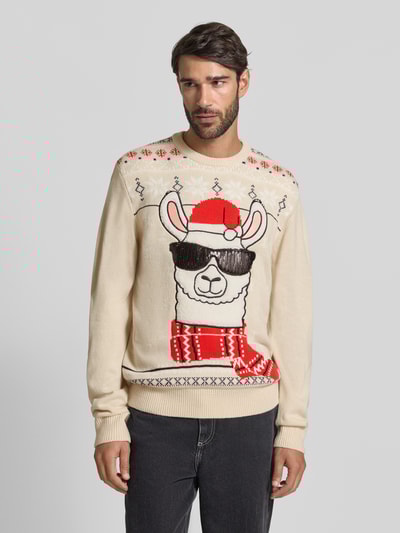 Montego Sweter z dzianiny z prążkowanymi wykończeniami Piaskowy 4