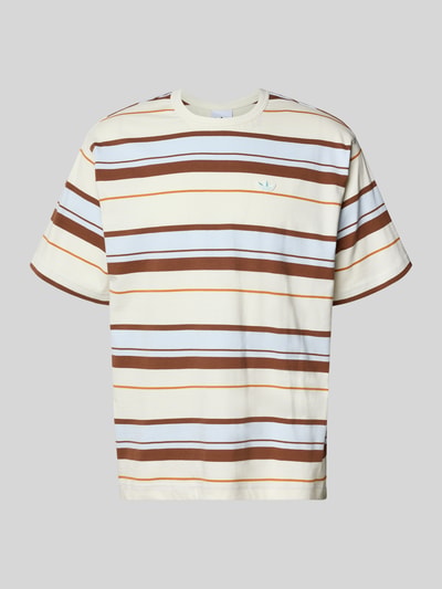 Produktfoto, Regular-Fit T-Shirt aus reiner Baumwolle Modell 'KX1267' von adidas Originals, cremefarben mit braunen und blauen Streifen, Herren T-Shirt