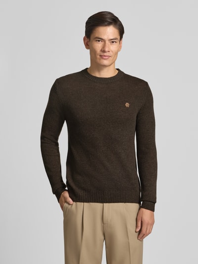 MCNEAL Slim Fit Strickpullover aus reiner Wolle mit Label-Stitching Schlamm Melange 4
