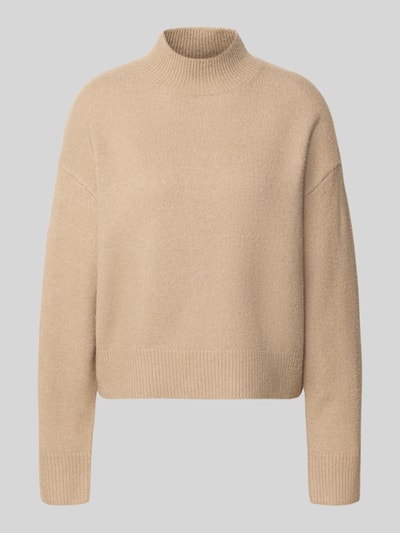 Produktfoto, Strickpullover mit Woll-Anteil und Rundhalsausschnitt von Neo Noir in Beige, gerader Schnitt, gerippte Abschlüsse, Material-Mix