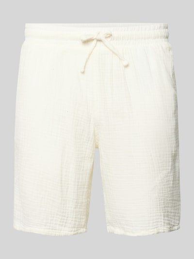 Produktfoto, Shorts mit Strukturmuster Modell 'AIDEN' von Jack & Jones, Herren Shorts aus Material-Mix mit Baumwoll-Anteil, Straight Fit, elastischer Bund mit Kordelzug, seitliche Eingrifftaschen, Bundweite 40 cm, Innenbeinlänge 21 cm, Farbe cremeweiß, feine strukturierte Textur