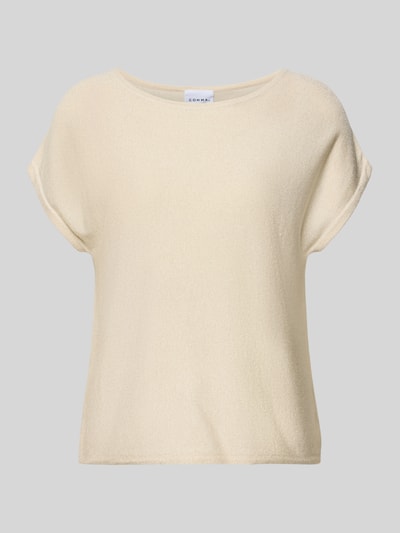 Produktfoto, Strickshirt aus Viskose-Mix mit Rundhalsausschnitt od comma, kremowy, lekko połyskujący, krój regular fit, długość tyłu w rozmiarze 36: 51 cm