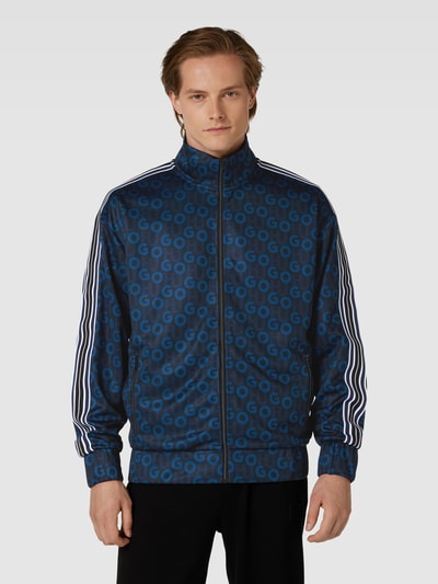 HUGO Sweatjack met all-over print, model 'Dogda' Marineblauw - 4