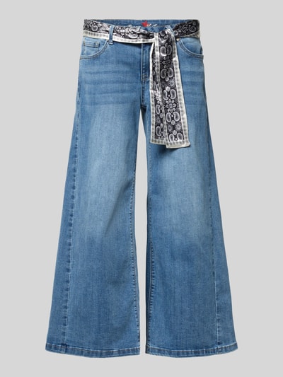 Produktfoto, Wide Fit Jeans mit Viskose-Anteil Modell 'Palazzo' von Buena Vista, mittleres Blau, 5-Pocket-Design, Paisley-Print Stoffband, elastischer Viskose-Baumwolle-Mix, verkürzte Passform, Knopf-Reißverschluss, Damen Jeans.