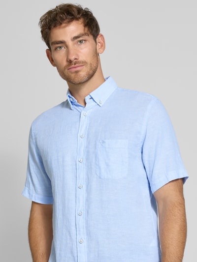 Fynch-Hatton Regular fit vrijetijdsoverhemd van een mix van linnen en katoen IJsblauw - 3