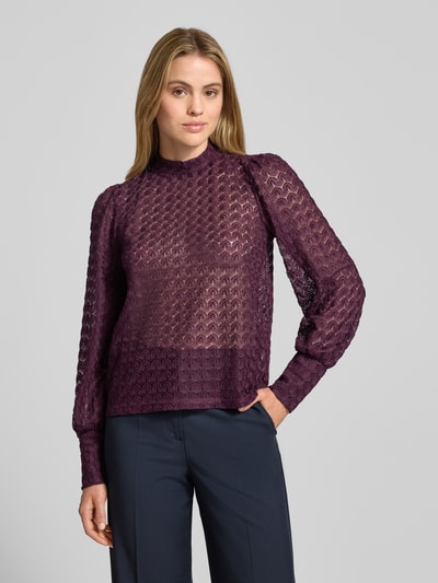 Vero Moda Regular Fit Spitzenbluse mit Mock Neck Modell 'BECCA' Bordeaux 4