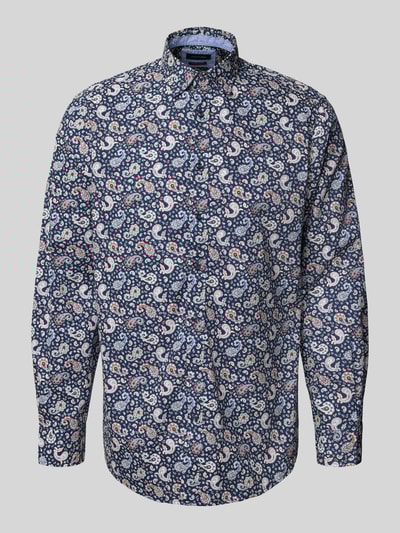 Christian Berg Men Regular Fit Freizeithemd aus reiner Baumwolle mit Kentkragen Dunkelblau 2