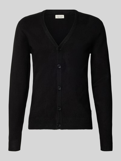 Produktfoto, schwarze Strickjacke mit Knopfleiste Modell 'HEINE' von Casual Friday, Regular Fit, V-Ausschnitt, gerippte Abschlüsse, Material-Mix