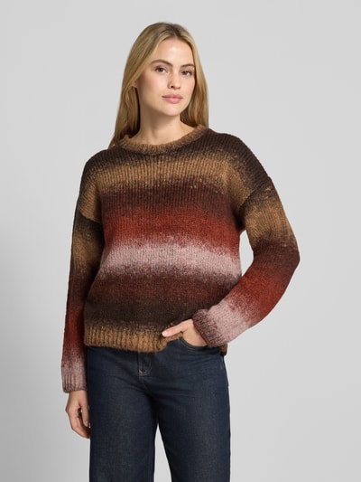 MORE & MORE Strickpullover im Allover-Look mit Rundhalsausschnitt Dunkelbraun 4