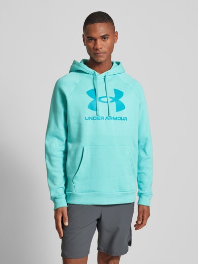 Under Armour Bluza z kapturem i nadrukiem z logo model ‘Rival’ Turkusowy 4