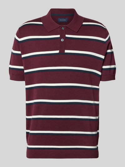 Produktfoto, Regular Fit Poloshirt mit Polokragen van Christian Berg Men in bordeauxrood met witte en blauwe strepen, katoen, korte knoopsluiting