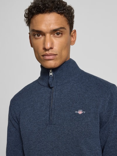 Gant Regular Fit Pullover mit Strick-Optik aus reiner Lammwolle Marine Melange 3