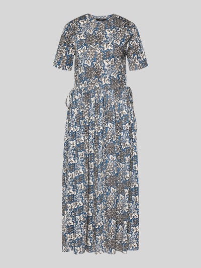 Produktfoto, Tailliertes Freizeitkleid aus reiner Baumwolle Modell 'FASCINO' von Weekend Max Mara, Optik:Allover-Muster, Midi-Länge, Rundhals, Raffung, Kurzarm, Saum gerade, Material: Reine Baumwolle