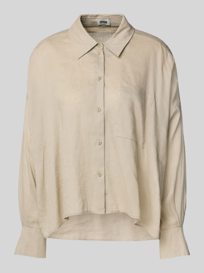 Drykorn Bluzka lniana o kroju relaxed fit z kieszenią na piersi model ‘NAMIDA’ Piaskowy 2