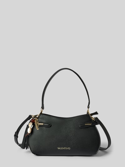 Productfoto, zwarte schoudertas met labeldetail, goudkleurige accenten, gestructureerde textuur, Umhängetasche met Label-Detail model 'NIVALIS RE' van Valentino Bags, Dames