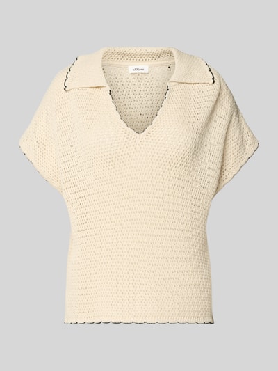 Produktfoto, Regular Fit Pullunder mit Polokragen von s.Oliver RED LABEL in Unifarbe Beige, Baumwoll-Mix, Stricktextur, überschnittene Schultern