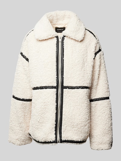 Only Regular Fit Teddyjacke mit Kunstleder-Details Modell 'PARIS' Offwhite Melange 1