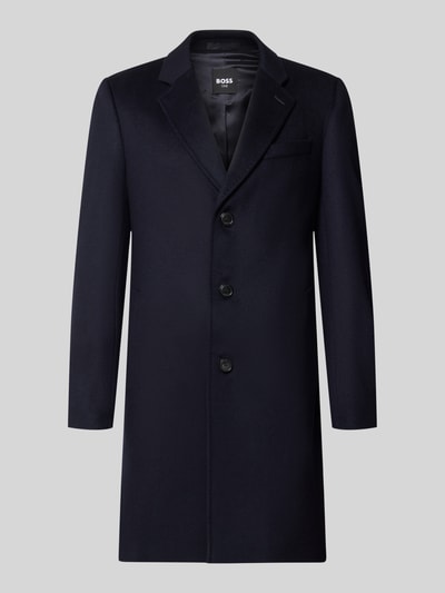 Produktfoto, dunkelblauer Slim Fit Mantel aus Woll-Kaschmir-Mix Modell 'H-Hyde-264' von BOSS, glatte Oberfläche, klare Linien, Herren Mantel