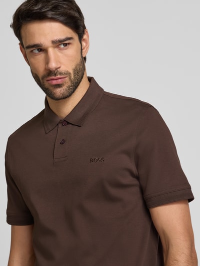 BOSS Orange Regular fit poloshirt met labelstitching, model 'Interlock' Donkerbruin - 3