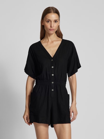 Tom Tailor Denim Jumpsuit aus Leinen-Viskose-Mix mit Knopfleiste Black 4