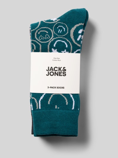 Jack & Jones Sokken met all-over motiefprint in een set van 3 paar, model 'Jacsilas' Flessengroen - 3