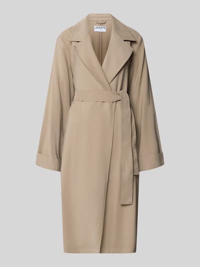 Produktfoto, Trenchcoat aus Viskose-Mix mit Bindegürtel von Jake*s Casual, beige, Reverskragen, Relaxed Fit, glatte Textur, frontal.